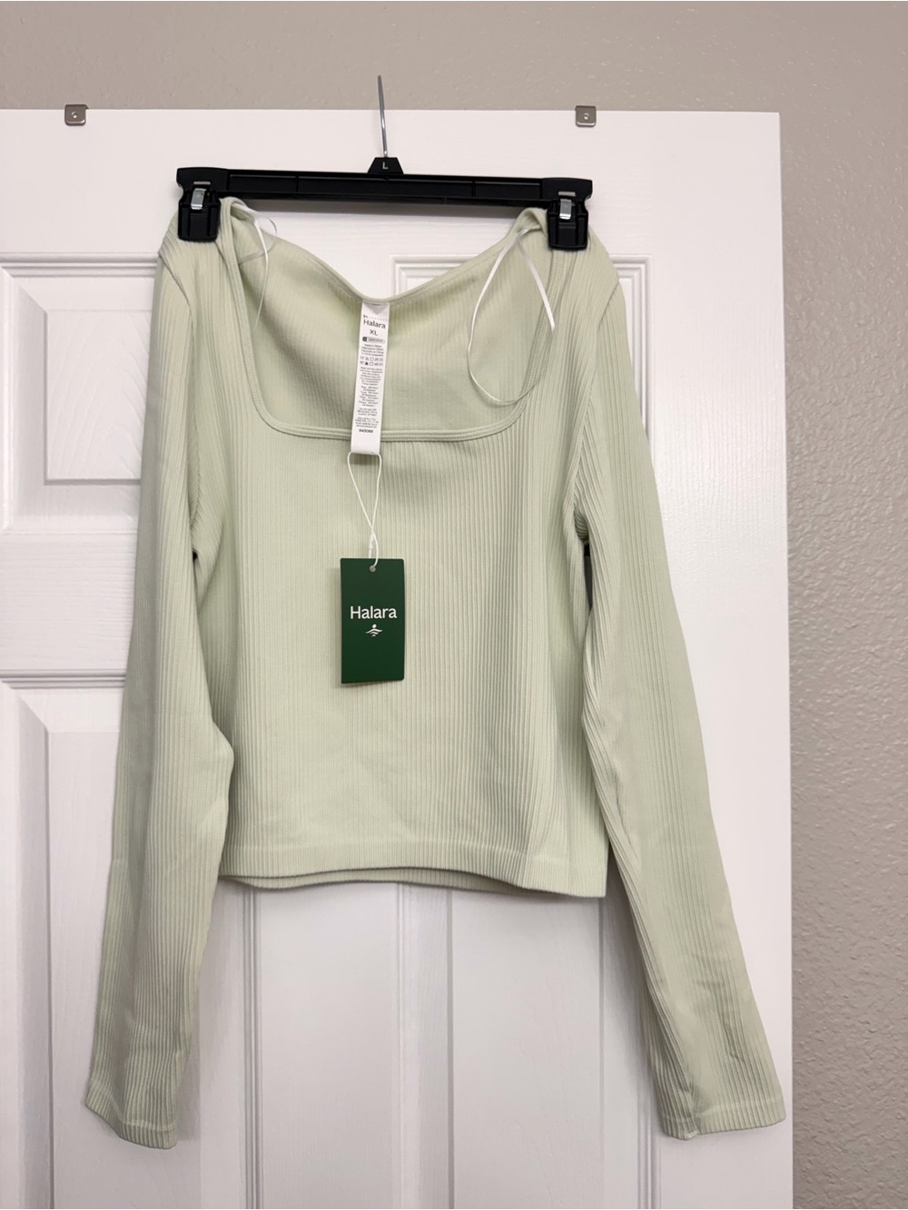HALARA Light Sage Ribbed Long Sleeve Square Neck Top